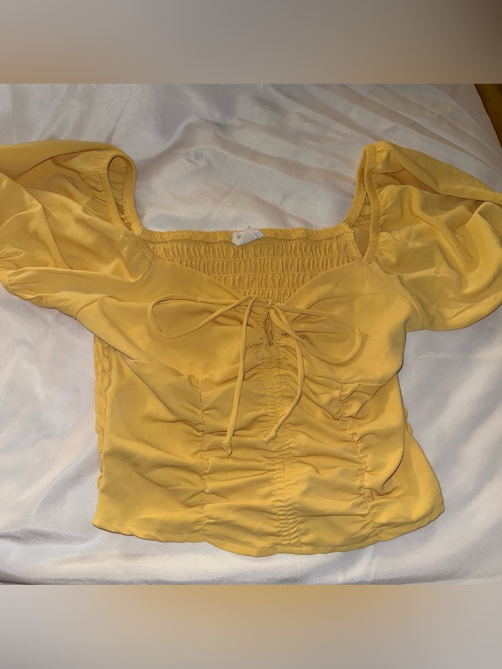 0028 Sienna Sky Yellow Ruched Tie-Front Crop Top- Size M